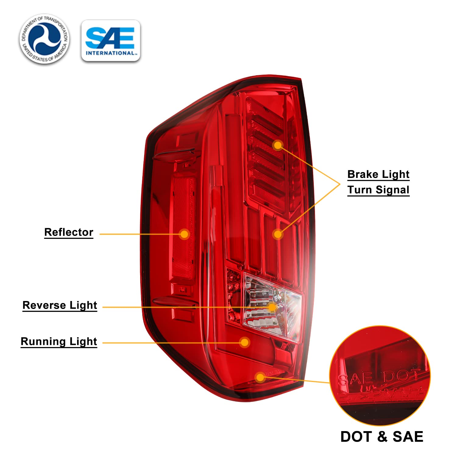 Nixon Offroad LED Tail Light Assembly Compatible with 2014-2021 Toyota Tundra Pickup, with LED Sequential Turn Signal Light/Running Light/Parking Light (Red Lens)