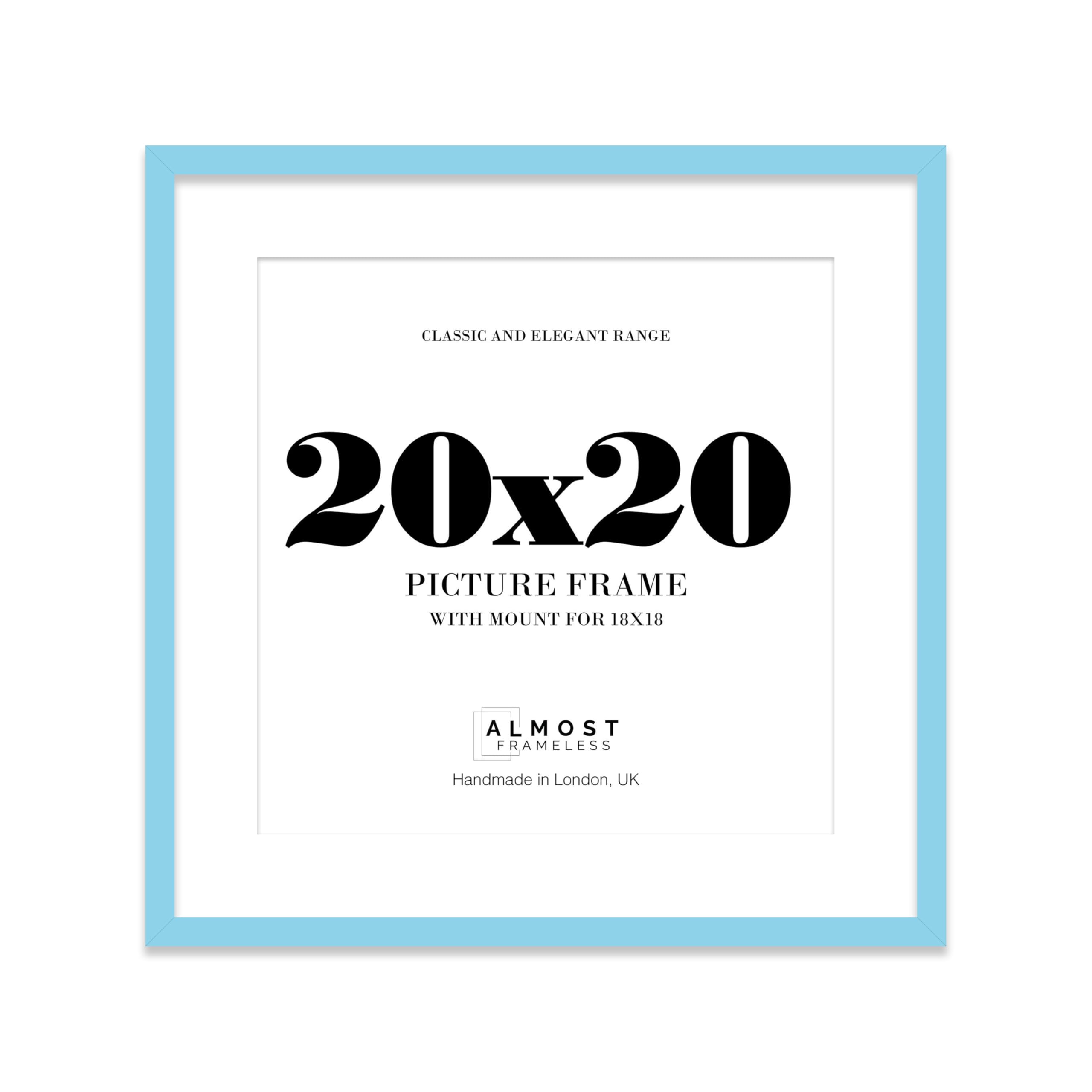 20x20 Light Blue Picture Frame with Mount for 18x18 Photos, Prints - Modern Square Wall Frame, 1 Pack