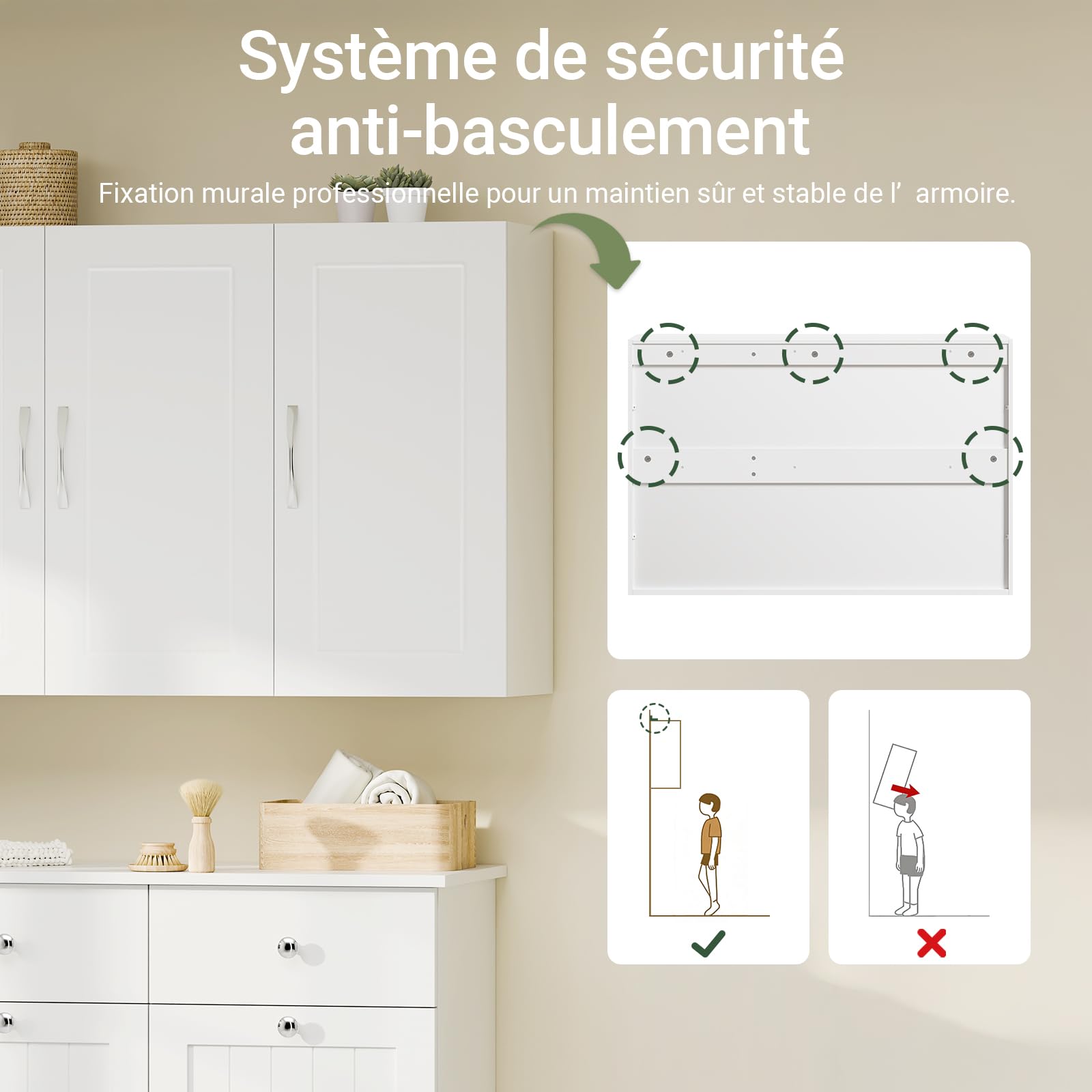 SoBuy Meuble Haut Cuisine avec 3 Portes & Étagères Réglables, Placard Cuisine Mural en MDF, Armoire Murale Cuisine pour Épices, Meuble Suspendu Cuisine, Charge 36kg, Blanc, 90x30x60cm, FRG231-L-W