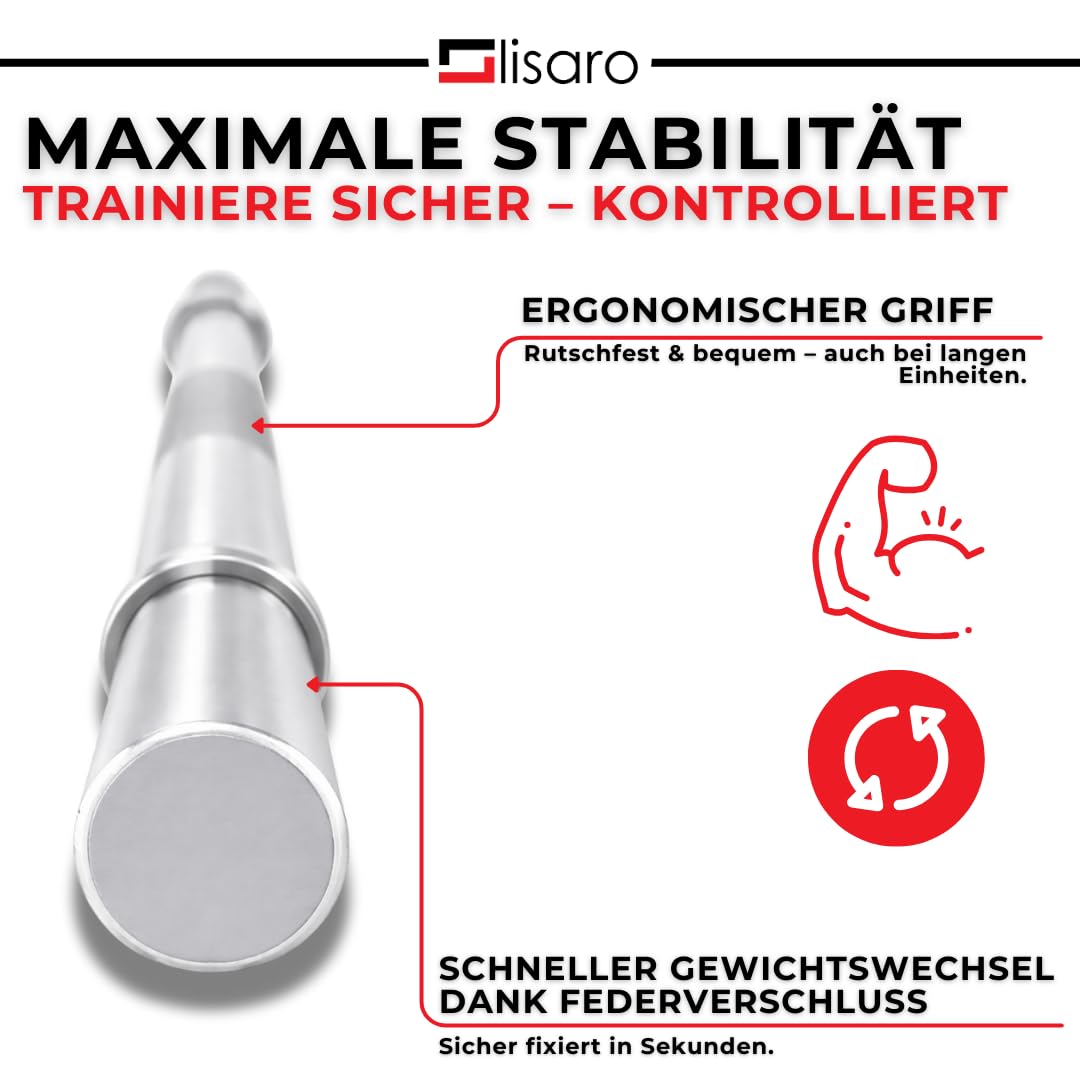 Lisaro® Sztanga długa z zamknięciami sprężynowymi – Ø 30 mm, długość 120/160/180 cm, stal chromowana, obciążenie do 200 kg – sztanga długa, sztanga do treningu siłowego i Home Gym 180 cm