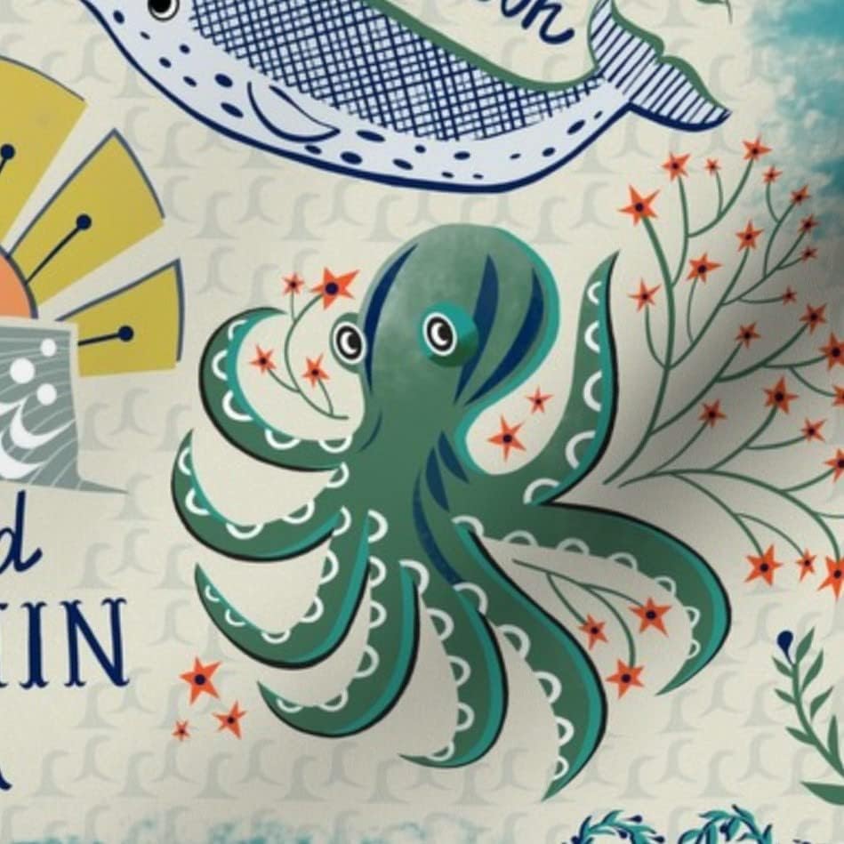 Miniatura 6 de Spoonflower Fabric - Sea Tattoos Vintage Retro Beach Waves Ocean Octopus Printed on Chiffon Fabric by The Yard - Sewing Fashion Apparel Dresses Home