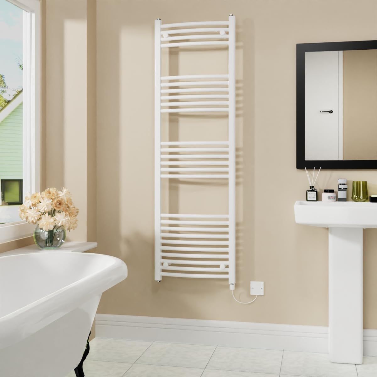 Warmehaus White Electric Heated Towel Rail Curved Bathroom Towel Radiator 1600X500mm - 800W
