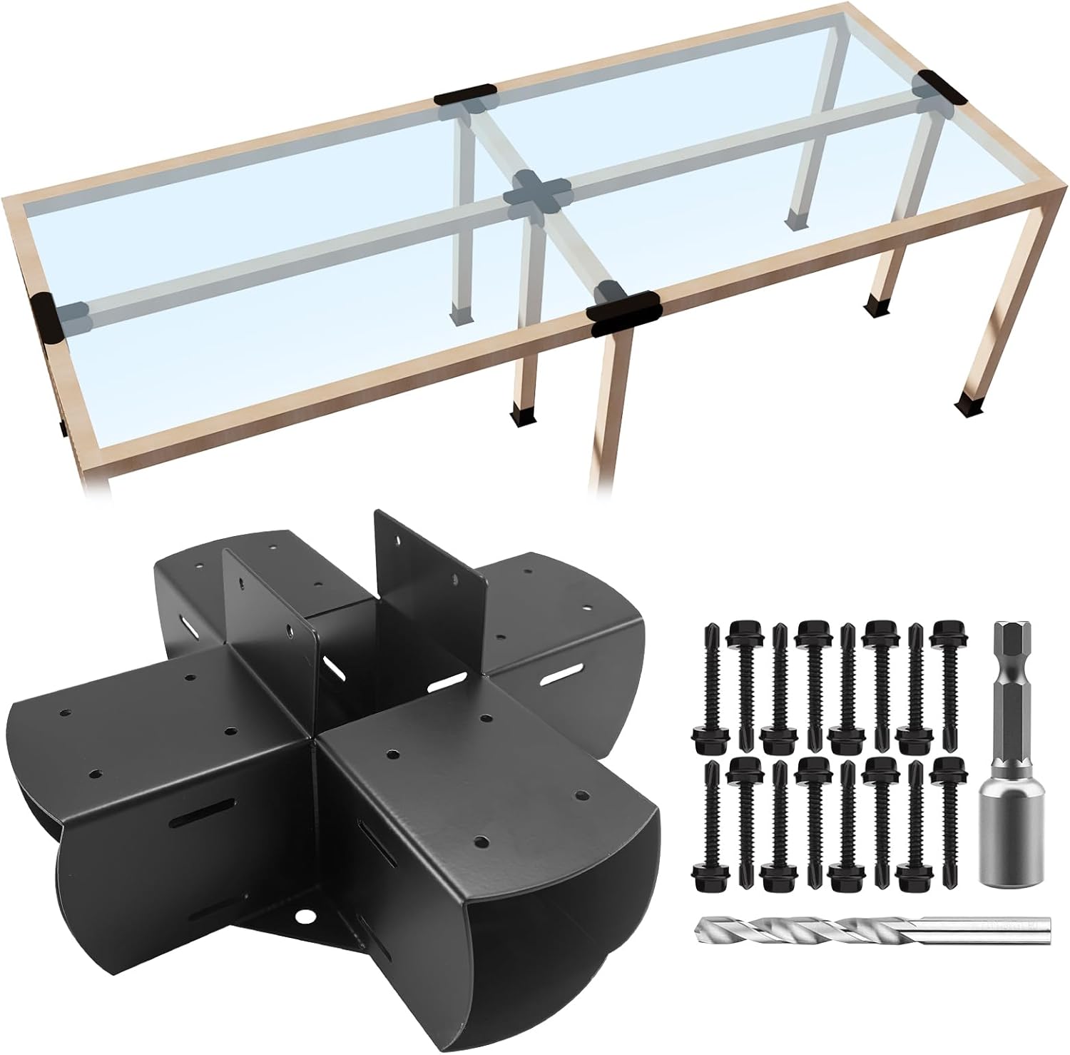 1Pack Pegola DIY Brackets,5-Way Corner Bracket with Screws for 4 x 4 (Actual for:3.5" x 3.5") Wood Beam Support,Heavy Duty Steel Gazebos Brackets for Outdoor Pavilions,Porchs,Hunt Cabins