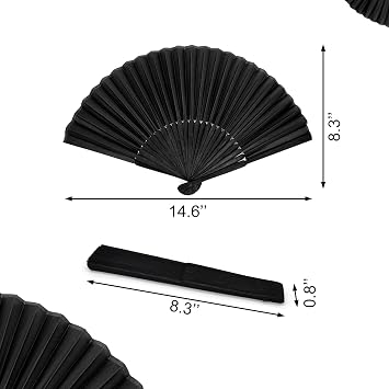 BlingKingdom Black Hand Fan for Women Foldable, Line Dancing Handheld Fan