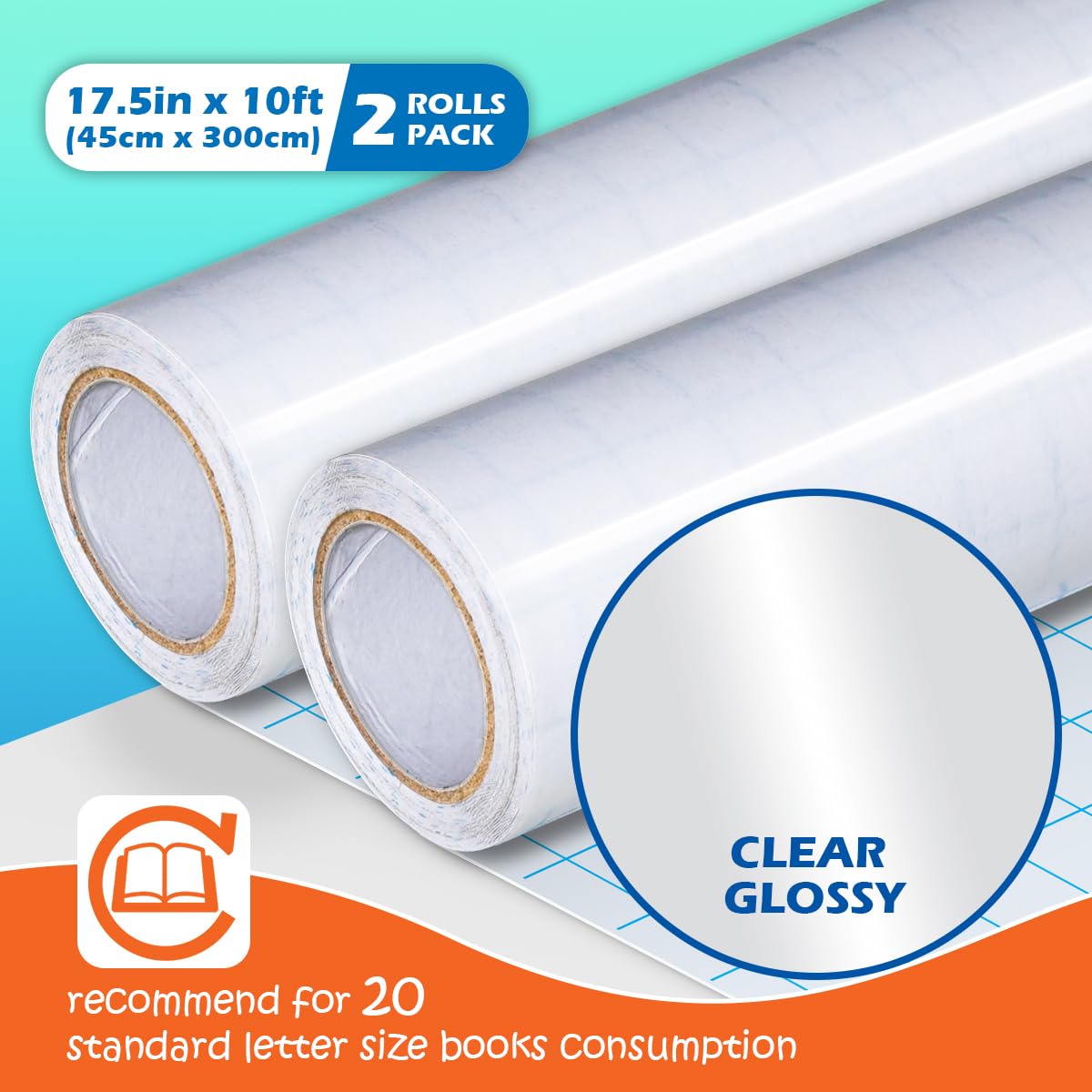 Olivo Przezroczysta rolka papieru kontaktowego do książek, rzemiosła, 44 cm x 3 m, odklej i przyklej, plastikowa osłona, 2 szt