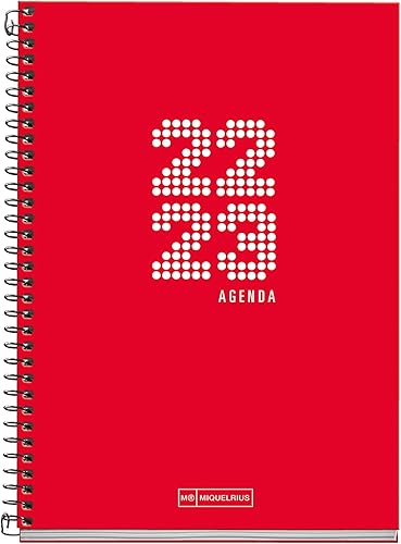 MIQUELRIUS - Agenda septiembre 2022 agosto 2023 - Page Day - Plus Size 5.9 x 8.4 in - Bilingüe Español, Inglés - Escuela - Rojo