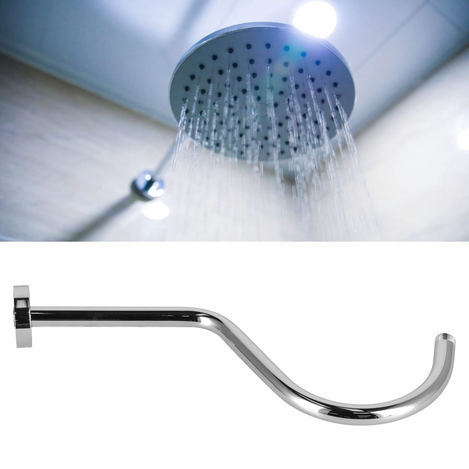 Fybida 17 Inch S Shape Shower Head High Rise Extension Shower Arm and Flange Shower Pipe Extender(Silver) - Image 3
