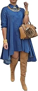 Denim Dress for Women 2024 Blue Denim Shirt Dress Blouses Long Sleeve Big Swing Casual Denim Party Dress