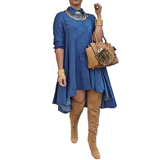 Denim Dress for Women 2024 Blue Denim Shirt Dress Blouses Long Sleeve Big Swing Casual Denim Party Dress