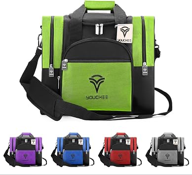 Single Ball Bowling Bag with Padded Ball Cup, Fits Mens Bowling Shoes Up to Size 15, Durable 600D Fabric Bowling Tote with Accessory Pockets for League & Practice