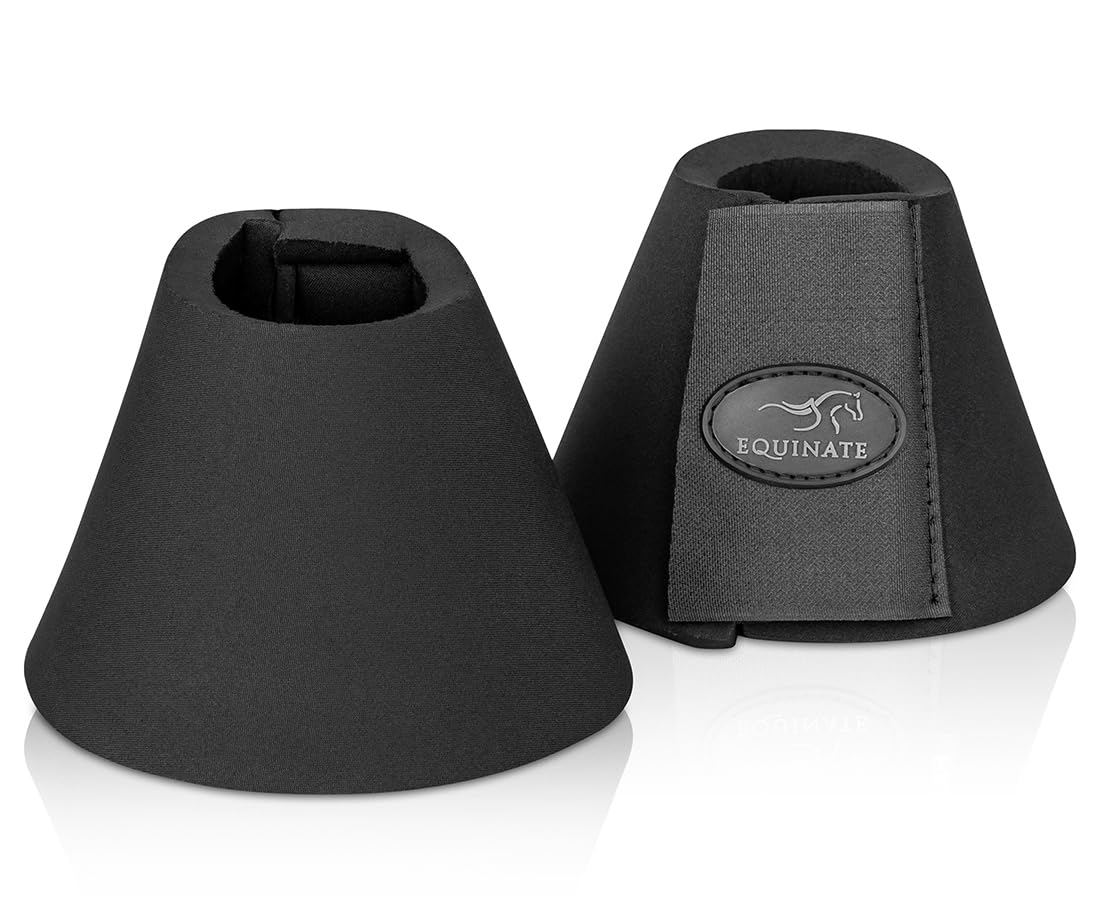 Equinate Hufglocken Denver XXL Schwarz - Robuste und stoßdämpfende Neopren Springglocken - Hufschutz für Training und Turniere - 2er Set