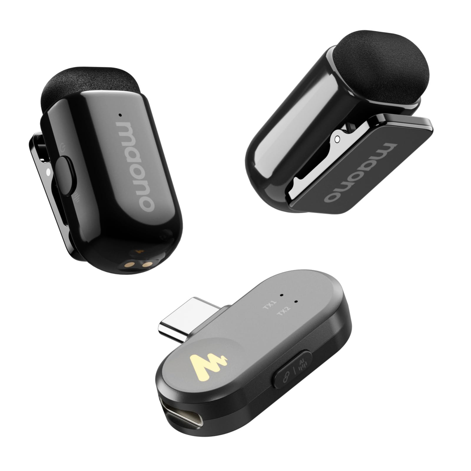 MAONO Wave T1 Mini Micro Cravate sans Fil pour iPhone 17 16 15 Android, Tablette, avec USB-C, Réduction de Bruit, Filtres Vocaux IA, pour TikTok Youtube Vlog Vidéo