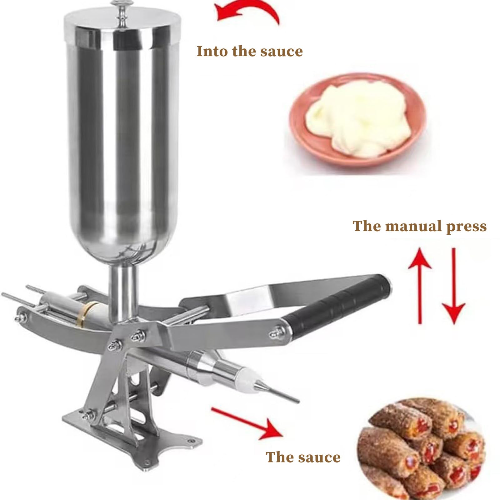 Máquina para Rellenar Donas de 5 litros, Rellenadora de Churros, Acero Inoxidable con 4 Boquillas, Precisión ±1g Equipamiento para Pastelerías CT-03
