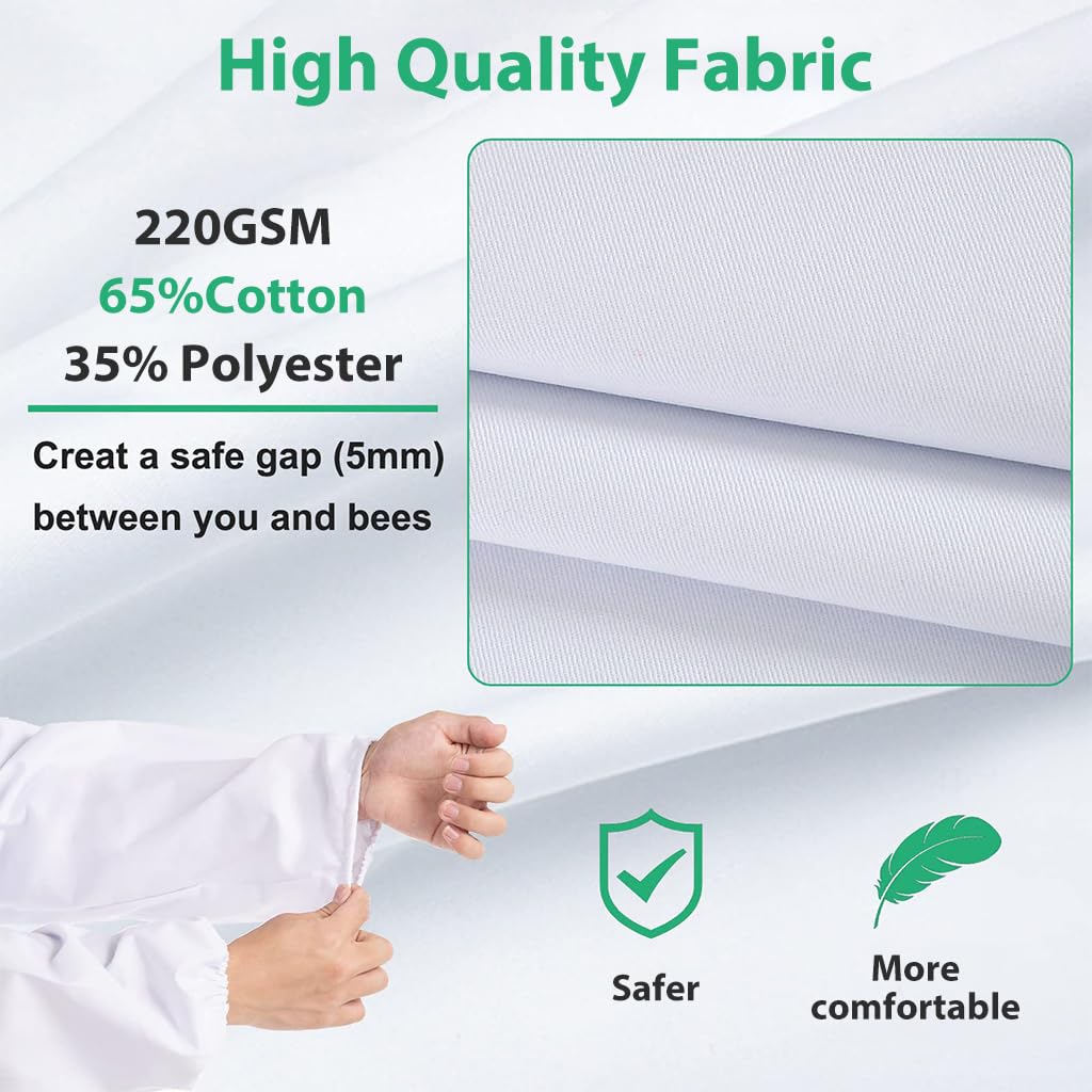 HASTHIP® Bee Suit with Protective Mesh Face Cover Hood Zip Up Long Sleeve Jumpsuit Breathable Outdoor Summer Bee Suit for 175-185cm Height Adult - Image 5 thumbnail