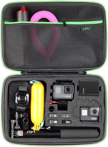 Miniatura 8 de HSU Funda de transporte grande para GoPro Hero 11, 10, 9, Hero 8, 7 negro, HERO6, 5, 4, + LCD, negro, plateado, 3+, 3, 2 y accesorios con asa de