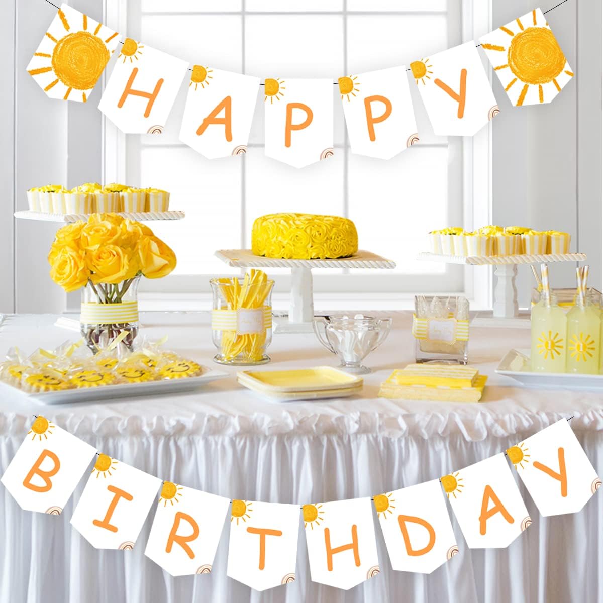 JOYMEMO Sun Happy Birthday Banner - Trip Around the Sun Birthday Decorations, Sunshine Banner for Boys Girls, Space Theme 1st 2nd 3rd Birthday Party Supplies