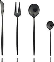 Vista 26 de JASHII Juego de cubiertos de acero inoxidable chapado en rosa titanio, 24 piezas, mango rosa, boca plateada, servicio para 6