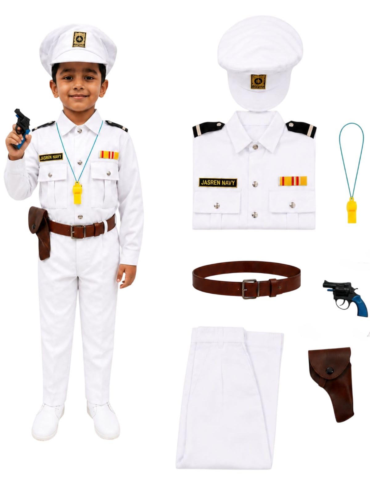 BookMyCostume Kids 6-Pcs Forces & Community Helper Costume Collection – Army, Military, Navy, Police & Soldier Outfits – Fancy Dress for Patriotic Events, School Annual Day, Role-Play & Competitions
