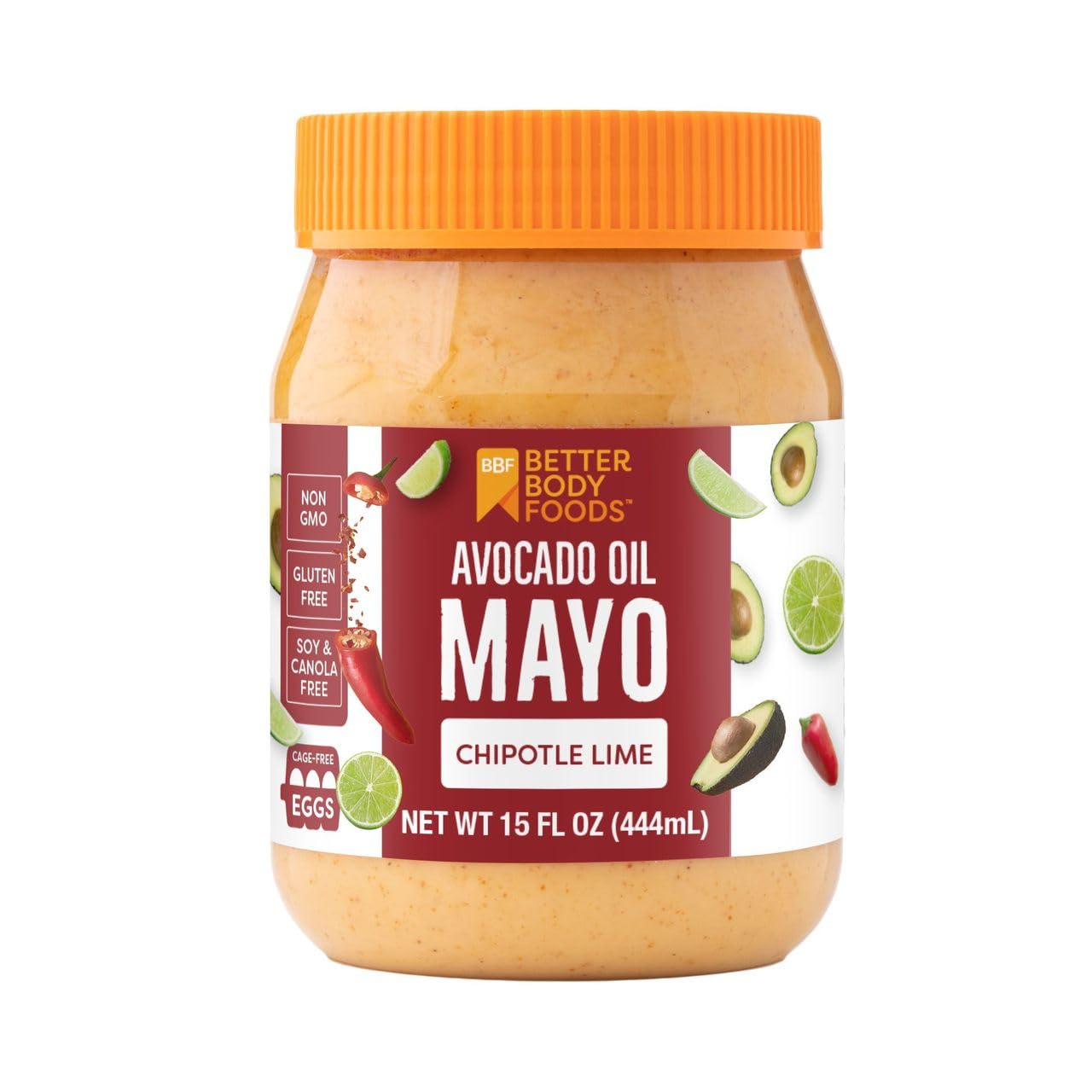 BetterBody Foods Avocado Oil Mayonnaise with Chipotle Lime, Spicy Mayo Spread Made with Cage-Free Eggs, Paleo (15 Ounces)