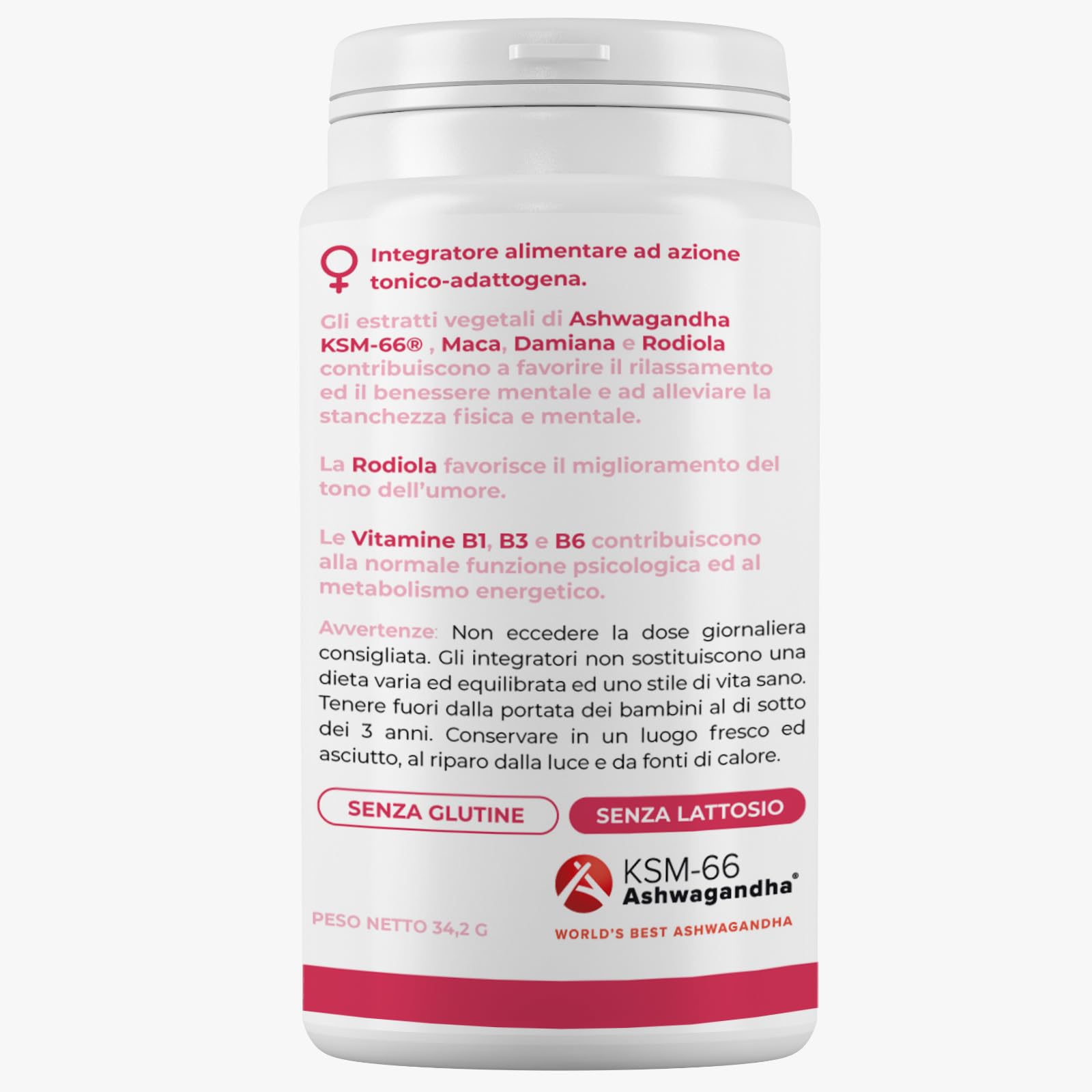 Integratore donna per il benessere femminile con maca peruviana, rodiola, Ashwagandha KSM-66, vitamine B1, B3 e B6