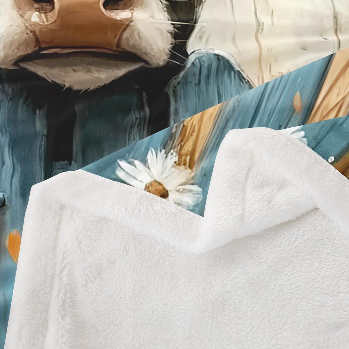 Erosebridal Milk Cow Plush Blanket Throw 50x60 Rustic Farmhouse Barn Blanket Daisy Flower Floral Sofa Bed Couch Decor Rural Country Farm Animal Throw Blankets