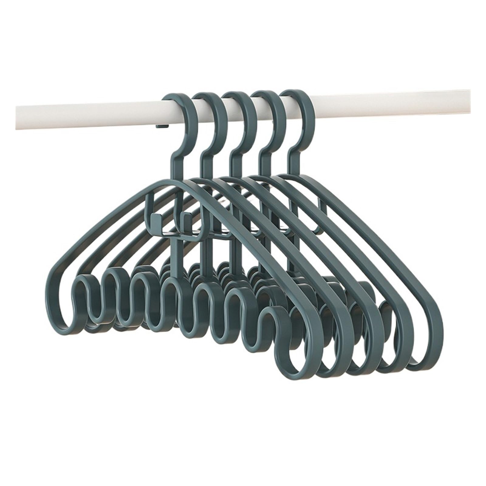 Multi-functional Clothes Hanger Strappy Skirt Space-saving Wavy Pattern Household Clothing Storage(Green,5PCS)