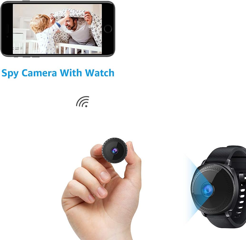 Mini Spy CameraWiFi Hidden Camera With Watch AOBO Wireless HD 1080P Indoor Home Small Spy Cam Security Cameras/Nanny Cam with Motion Detection/Night Vision For iPhone/Android Phone/ iPad/PC