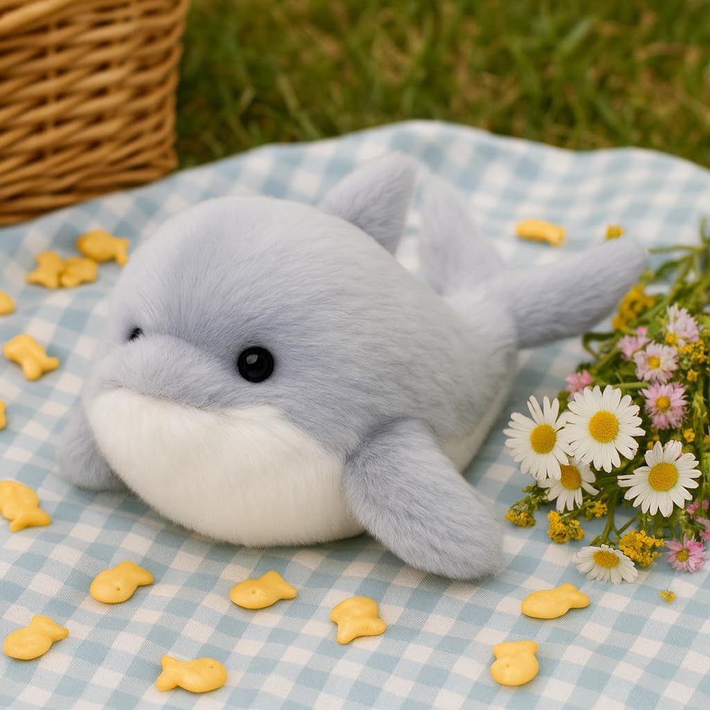 Adorable Dolphin Stuffed Animal Soft Gray Dolphin Plush Toy Cute Birthday Gift for Boys Girls Kids Toddlers