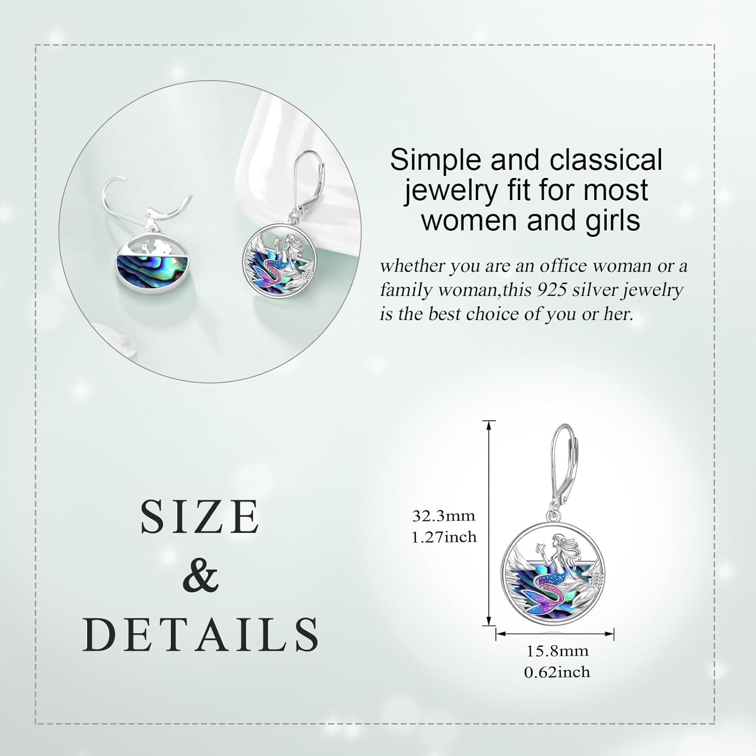 Mermaid Earrings 925 Sterling Silver Mermaid Dangle Drop Earrings Mermaid Jewelry Gifts for Women - Image 5