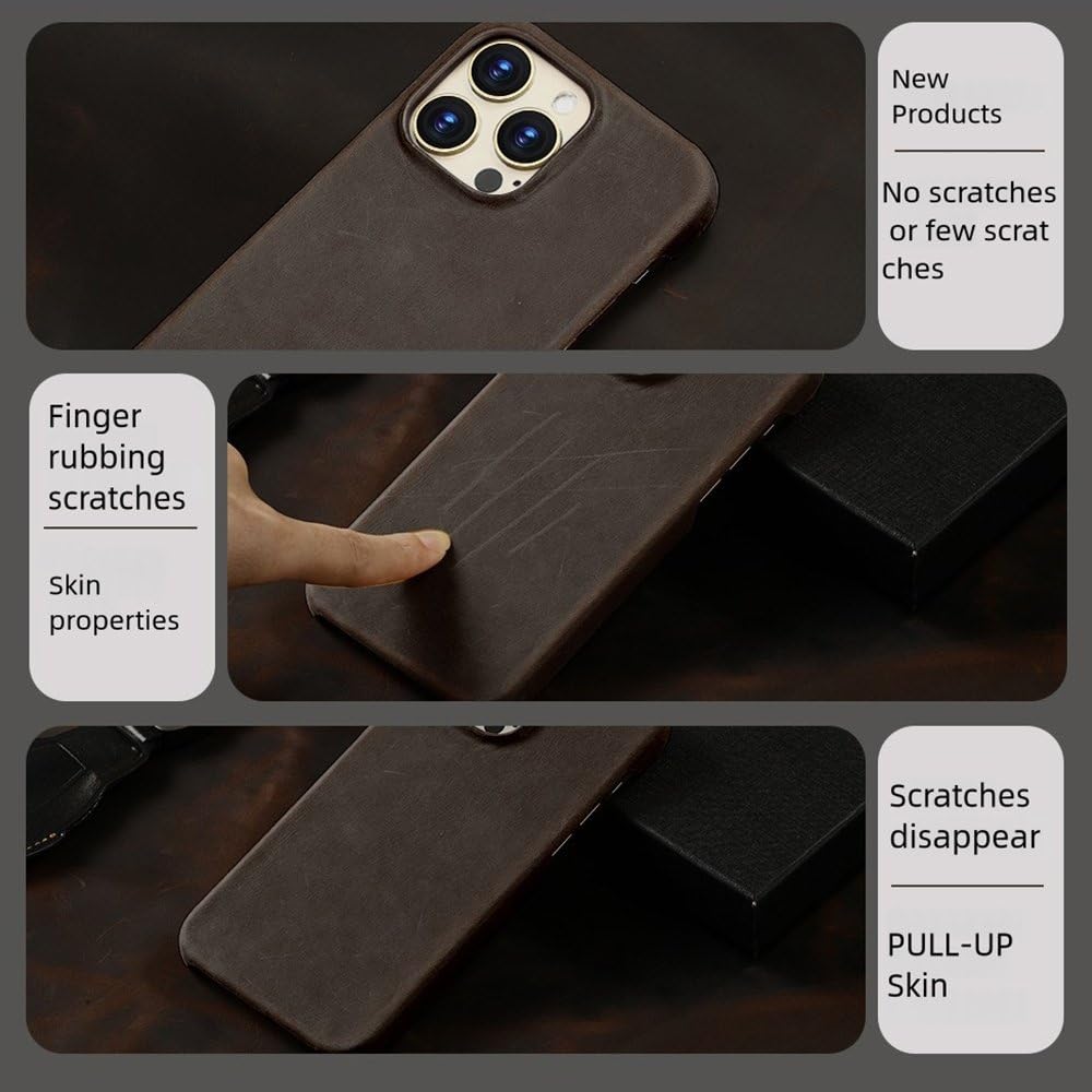 Funda para iPhone 15 16 17 Pro MAX Air Retro Lujosa Cubierta Magnética de Cuero Engrasado de Grano Completo, Marrón, para iPhone 16