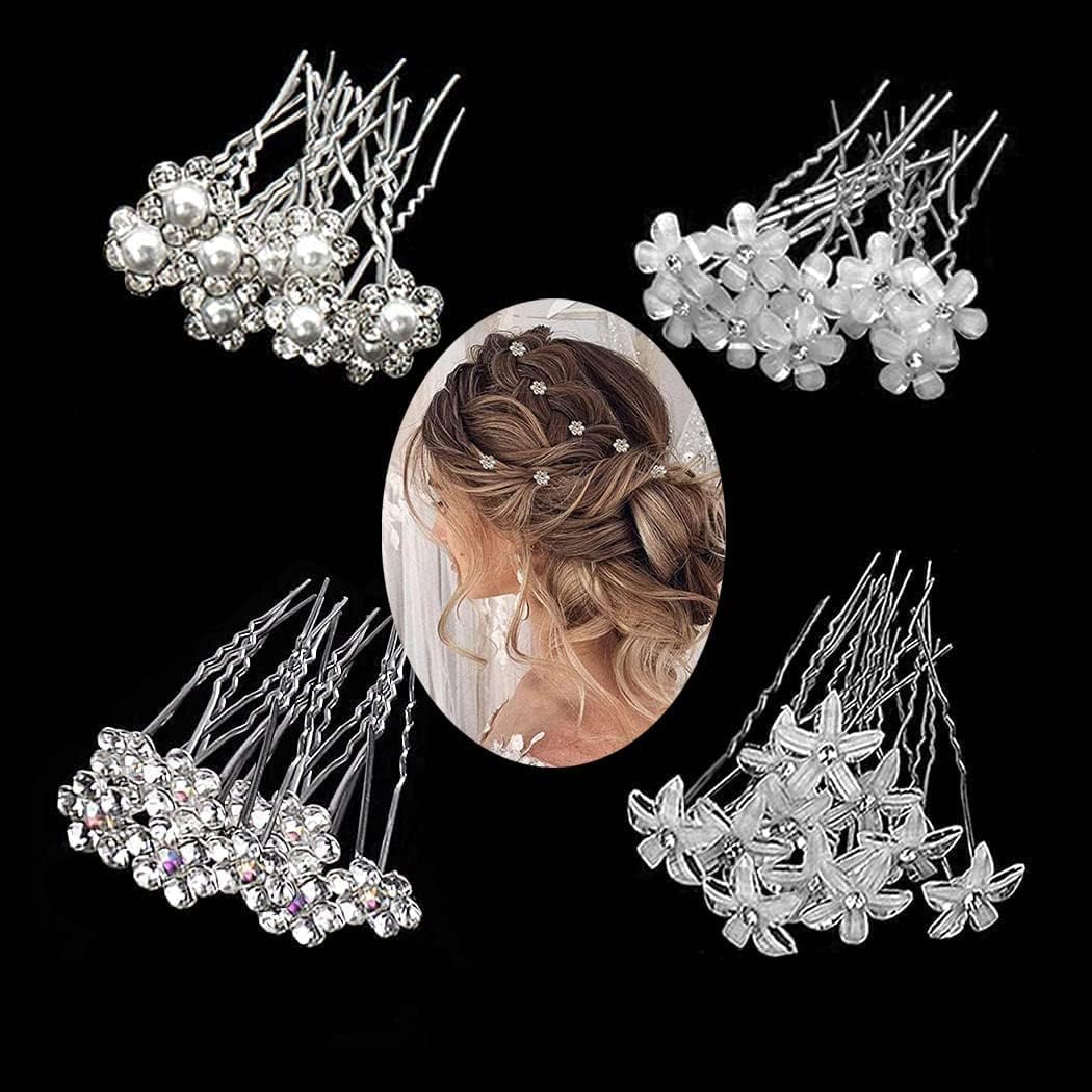 40Pcs Bridal Wedding Hair Pins, BetterJonny 4 Styles Crystal Pearl