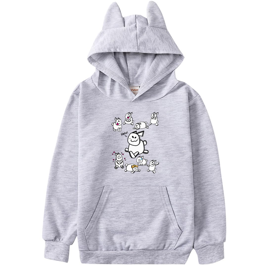 Hzsyc Boys Grey Kids Funny Cute Rabbit Gubby Hoodie Forsaken Gubby Cat's Ear Shaped Sweatshirt (,9-10Years)