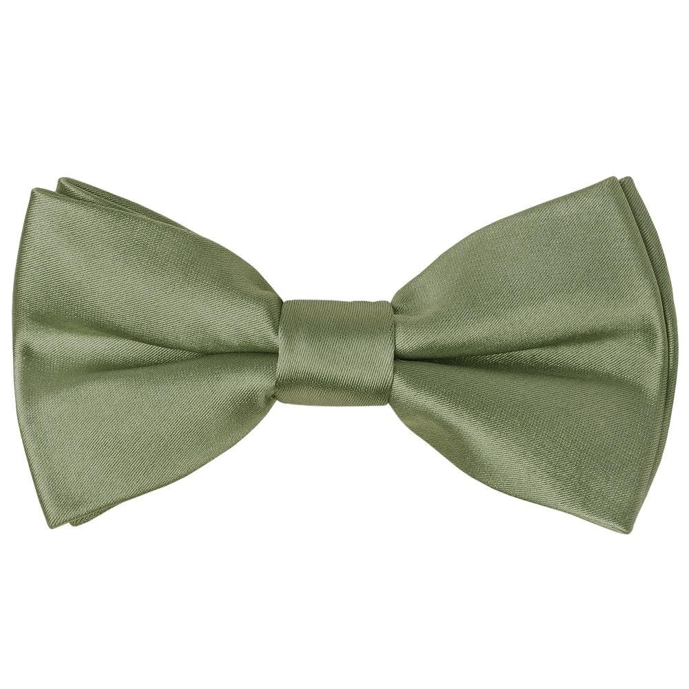 Ties R Us Boys Green Plain Pre Tied Olive Satin Bow Tie Age 18 Months - 3 Years