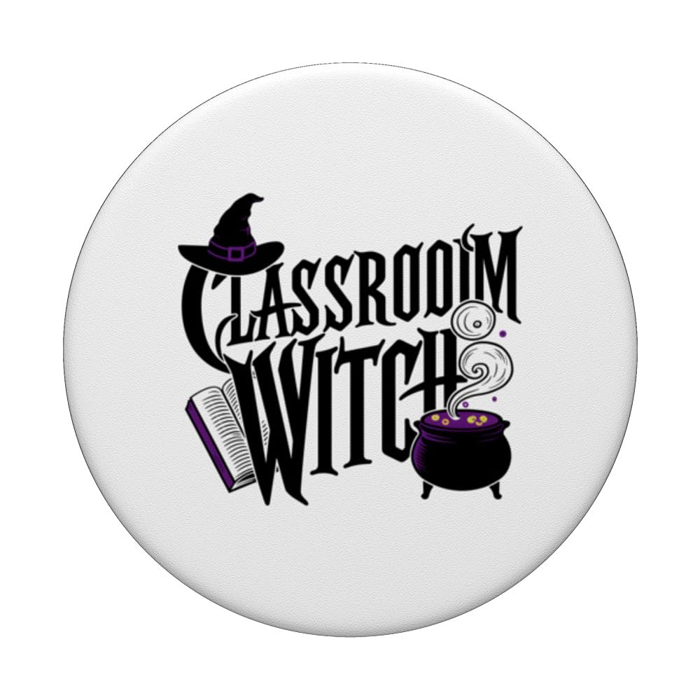 Classroom Witch Halloween Teacher PopSockets Swappable PopGrip, Black - Image 3