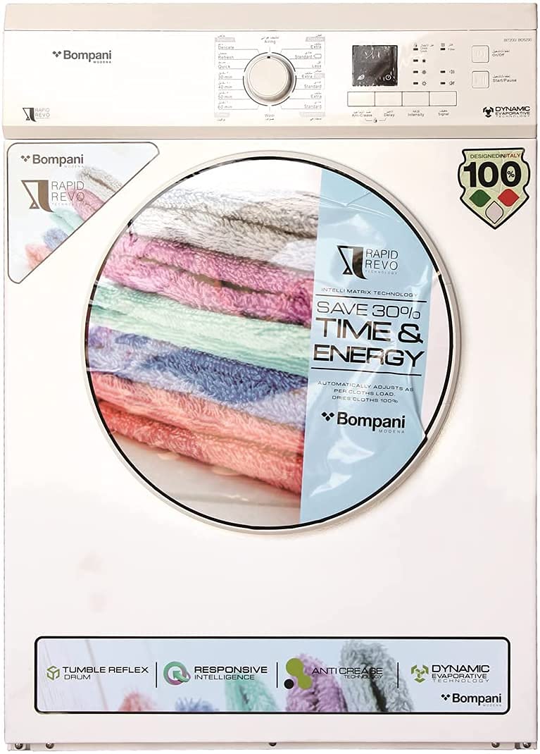 Bompani8Kg Front Load Dryer Freestanding Condenser White Model BO5297UKBI8200-1 Years Full Warranty.