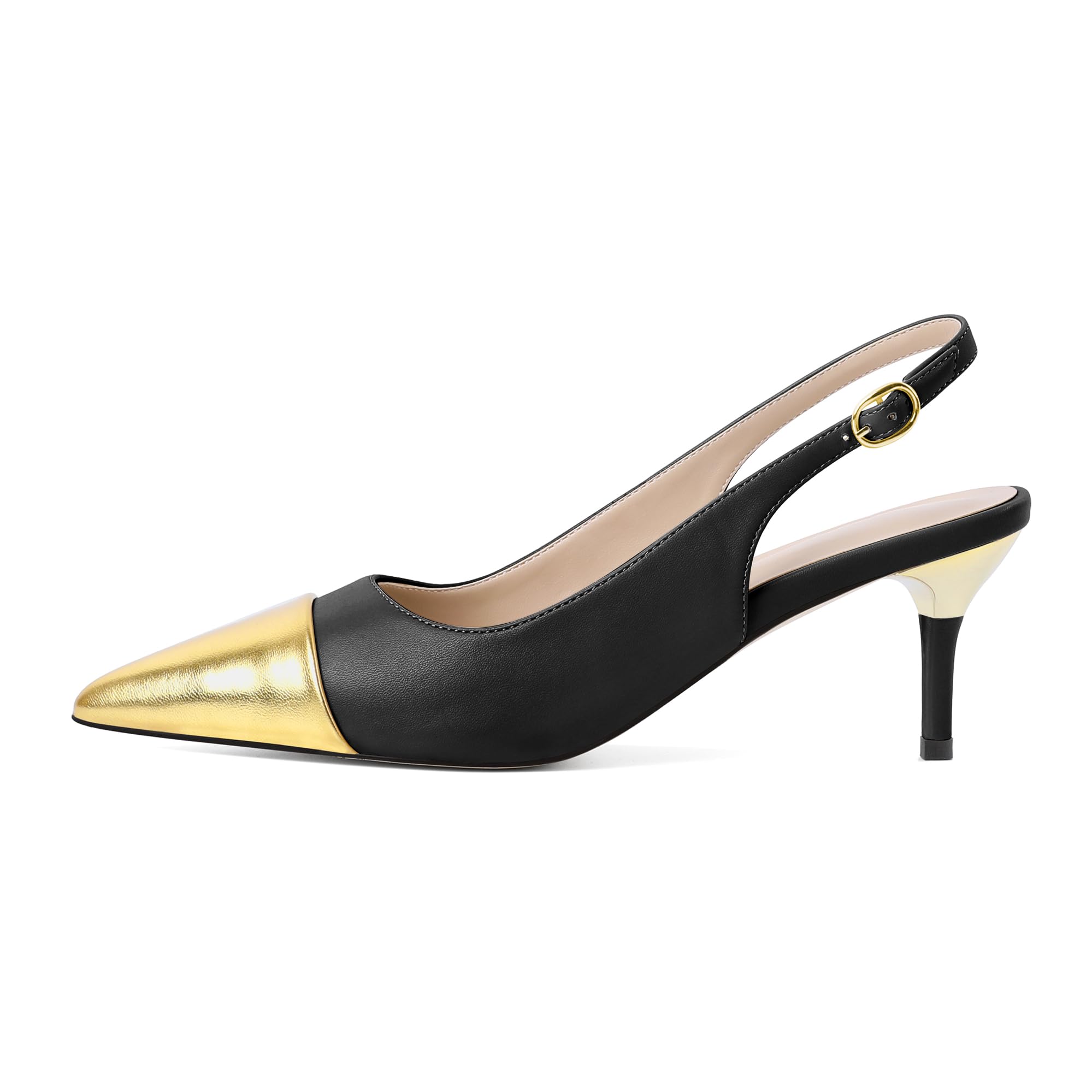 YODEKS Women's Slingback Heels Cap Toe Shoes Pointed Low Kitten Heel 2.5 Inch Pumps Two Tone Shoes for Casual Party Wedding Office