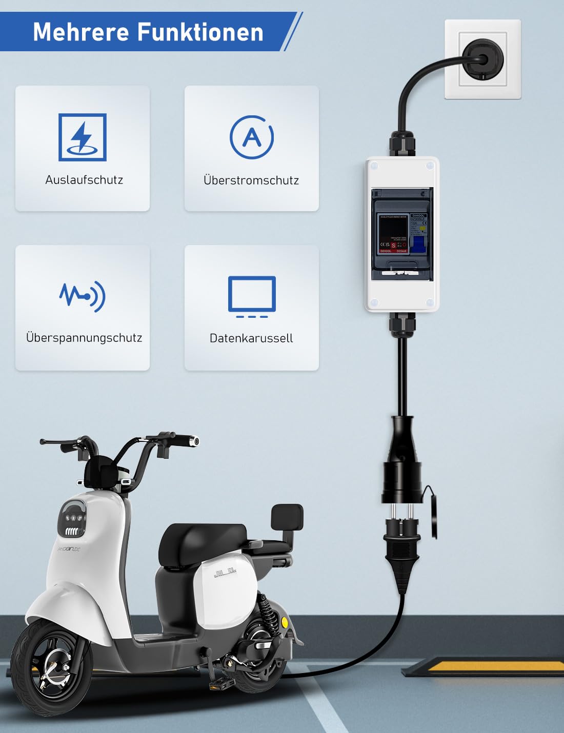 DIHOOL Mobiler Digitaler Stromzähler Für Steckdose 80A 230V Mit Typ A fi ls Schutzschalter 16A und Schuko Stecker Ip65 Stromverbrauchsmesser