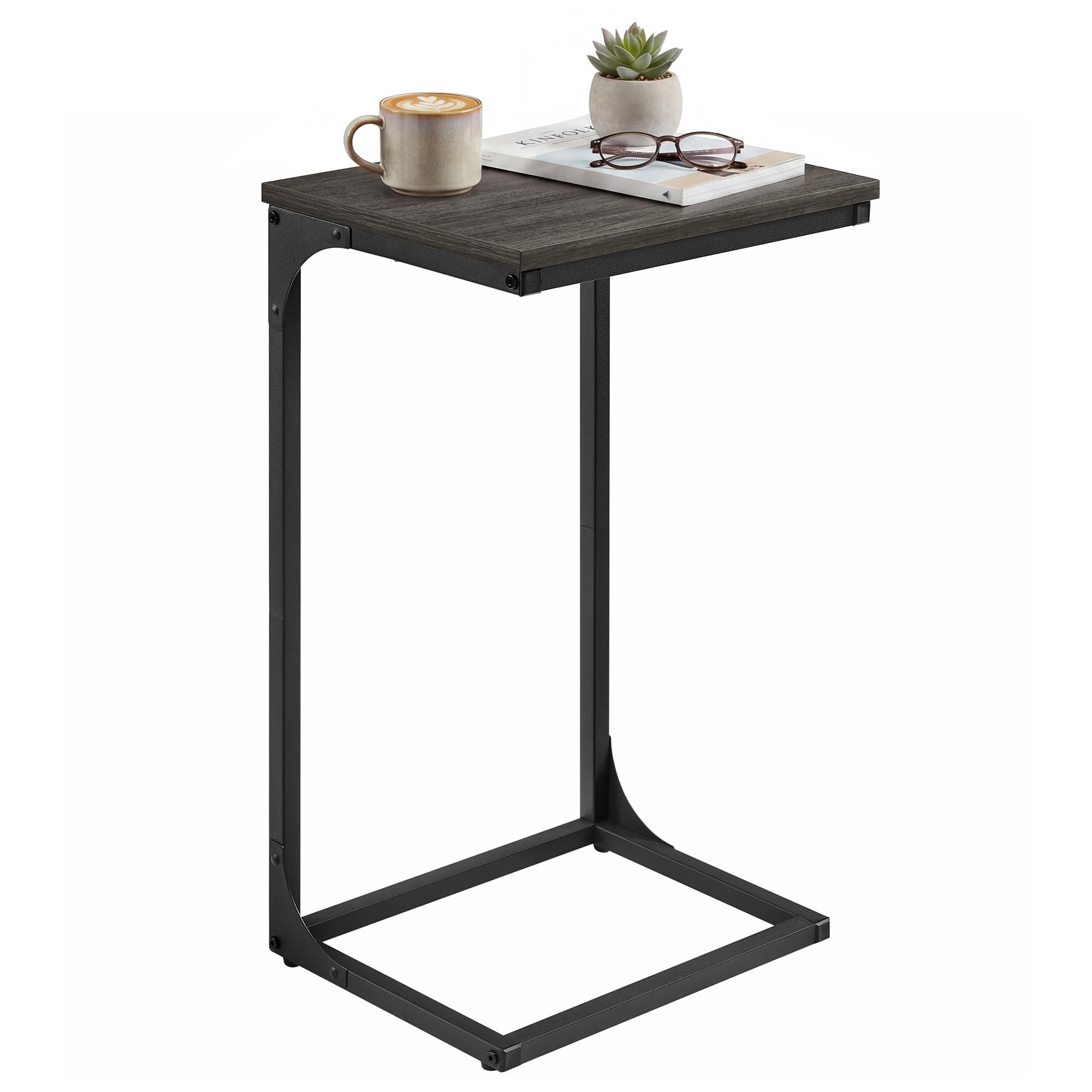 VASAGLE C-Shaped Side Table, Bedside Table, Sofa Side Table, with Metal Frame, Industrial, for Living Room, Bedroom, Grey Oak and Black LET353B42