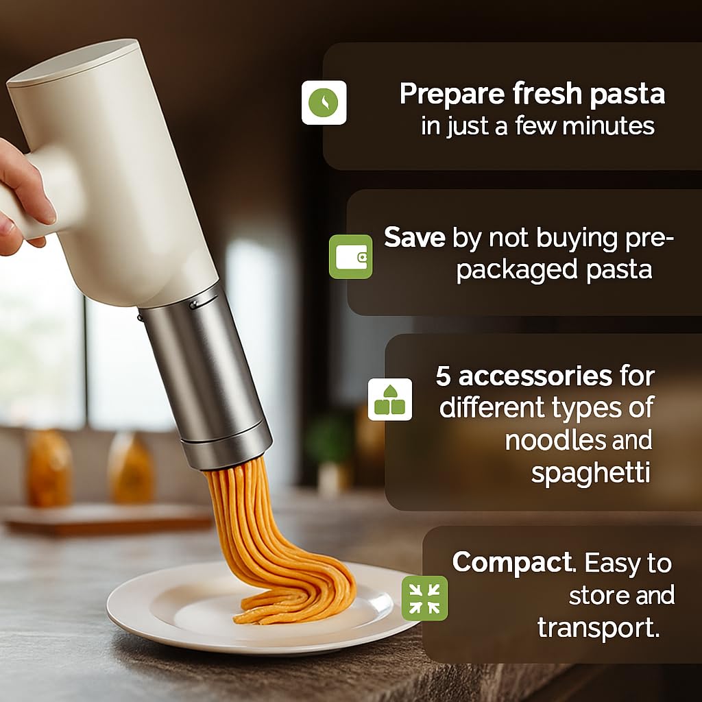Machine à Pâtes Fraîches Électrique – Pâtes Maison en Quelques Minutes | Laminoir Automatique avec 5 Disques Interchangeables | Tagliatelle, Lasagnes, Gnocchis, Raviolis