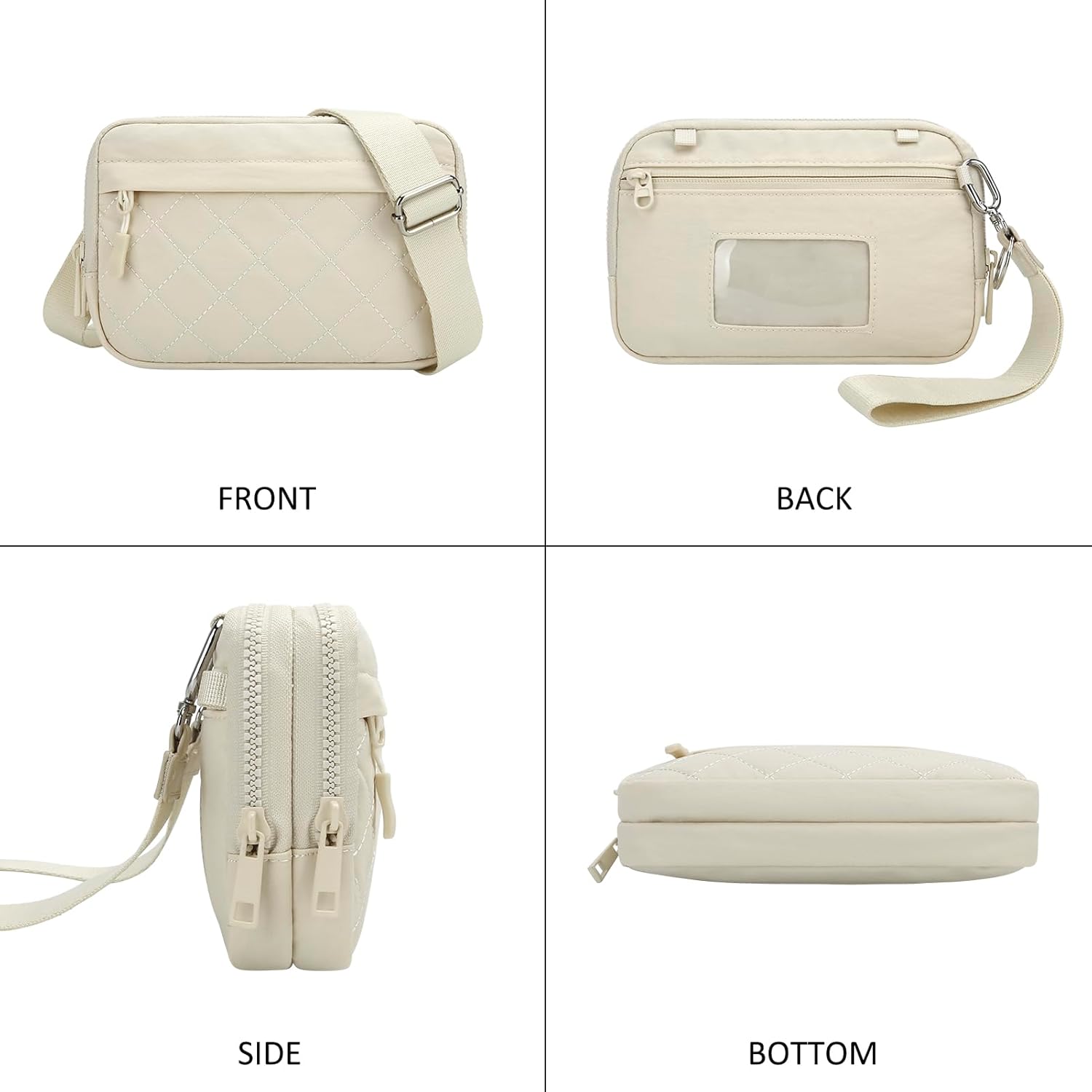 DOB SECHS Quilted Wristlet Wallet Cross Body Waist RFID Dual Pouch Clutch Bag Large Nylon Crossbody Phone Bag with ID Window - Image 3