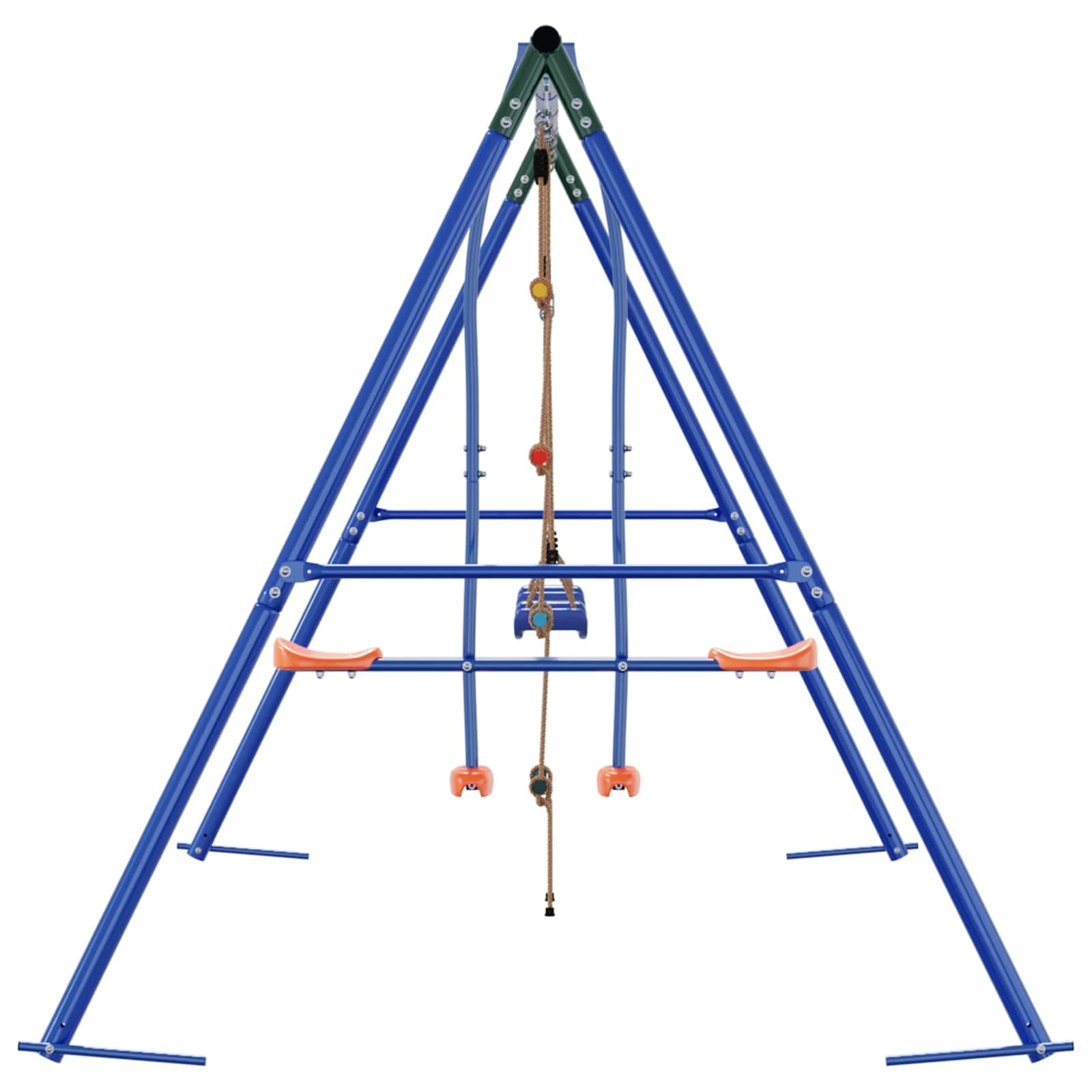 Mehrfarbiges Outdoor Schaukelset 330 x 185 x 185 cm Stahl PE Spielplatz für Kinder ab 3 Jahren mit höhenverstellbarem Sitz wetterfestem Rahmen und Zubehör