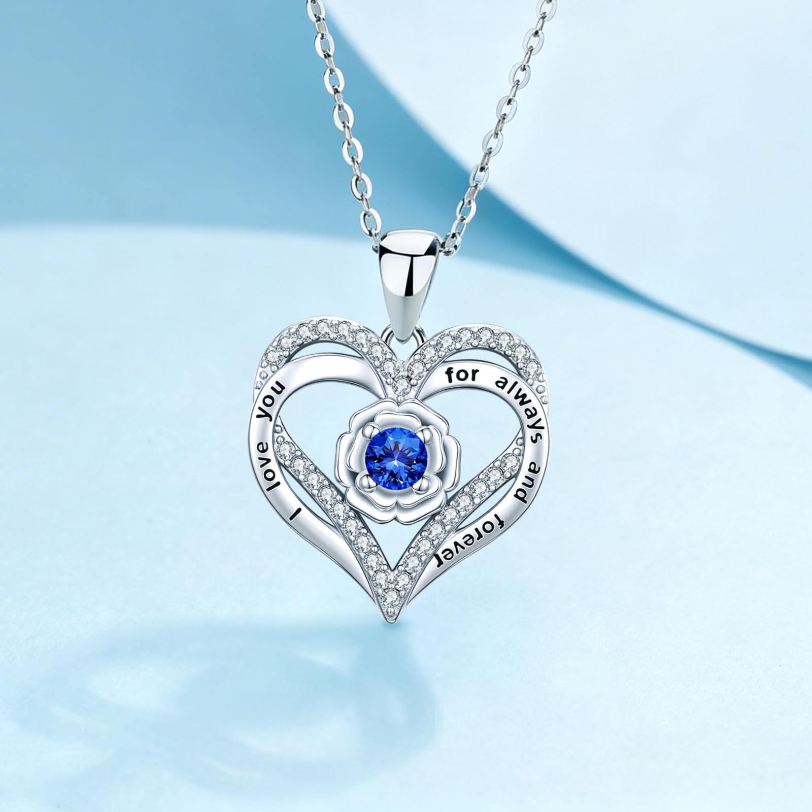 Eusense Collana Cuore Doppio con Pietra Natale e Rosa Ciondolo Cuore Gioiello per Donna Regalo per San Valentino Anniversario o Compleanno