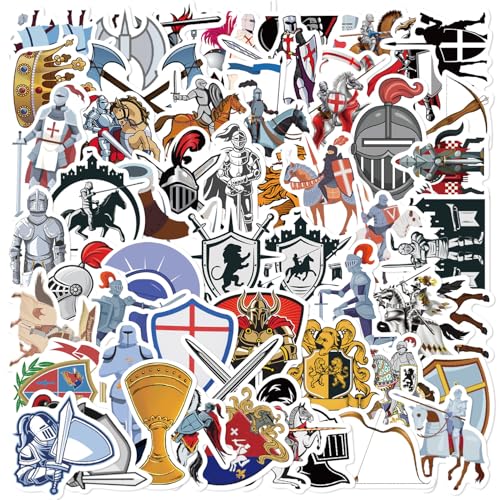 LYLSDSB Lot de 50 autocollants chevalier médiéval amusant pour gourde, ordinateur portable, skateboard, scrapbooking, vélo, bagages, mignon, étanche,...