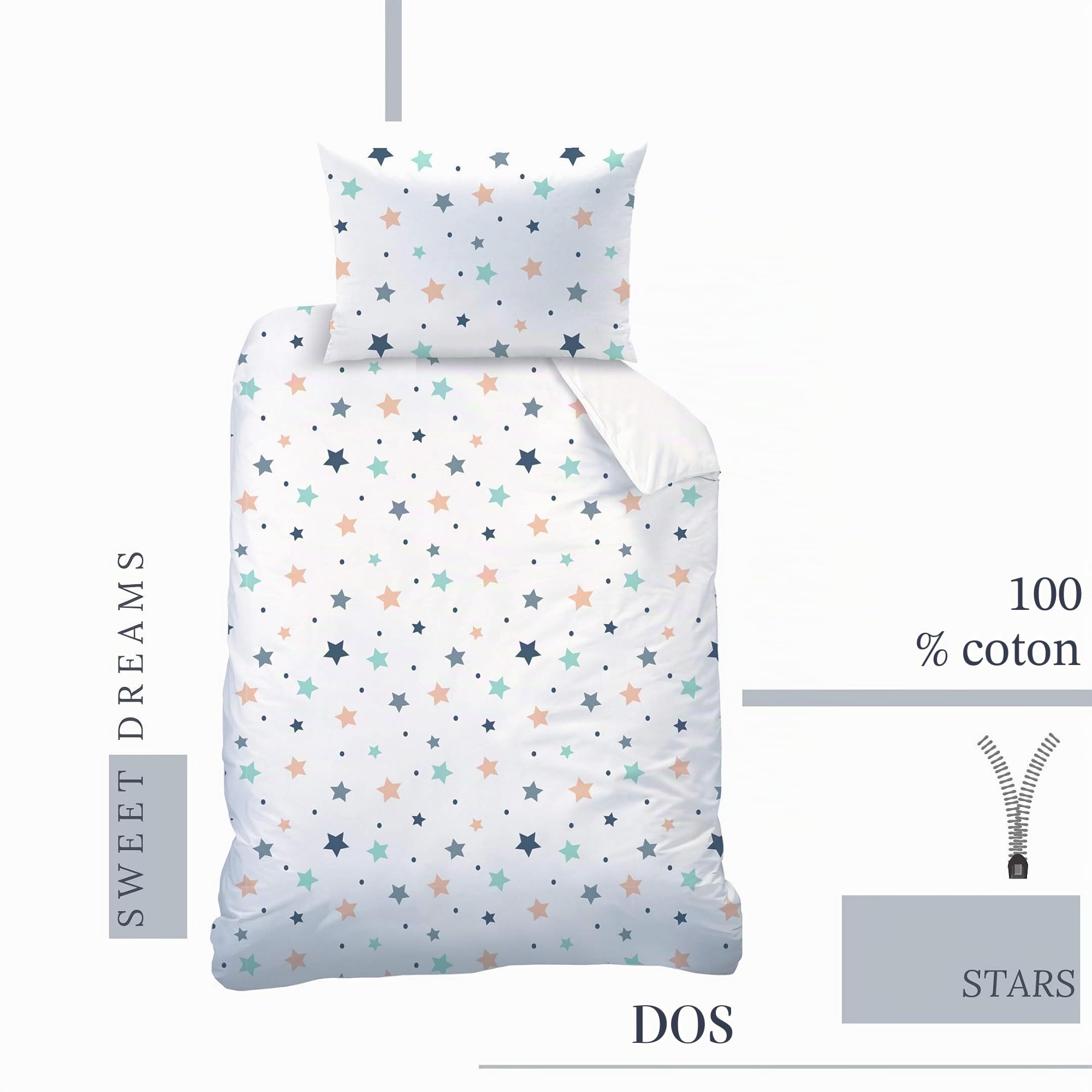 Parure de lit pour bébé en Flanelle avec étoiles - Sweet Dreams - 100x135 + 40x60 cm