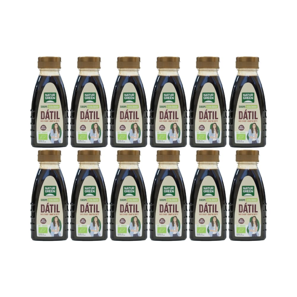 NaturGreen - Sirope de Dátil Ecológico, Pack 12 x 250 g, 100% Natural, Sin Gluten, Sin Lactosa, Sin Azúcares Añadidos, Ideal para Cocina, Endulzante Natural