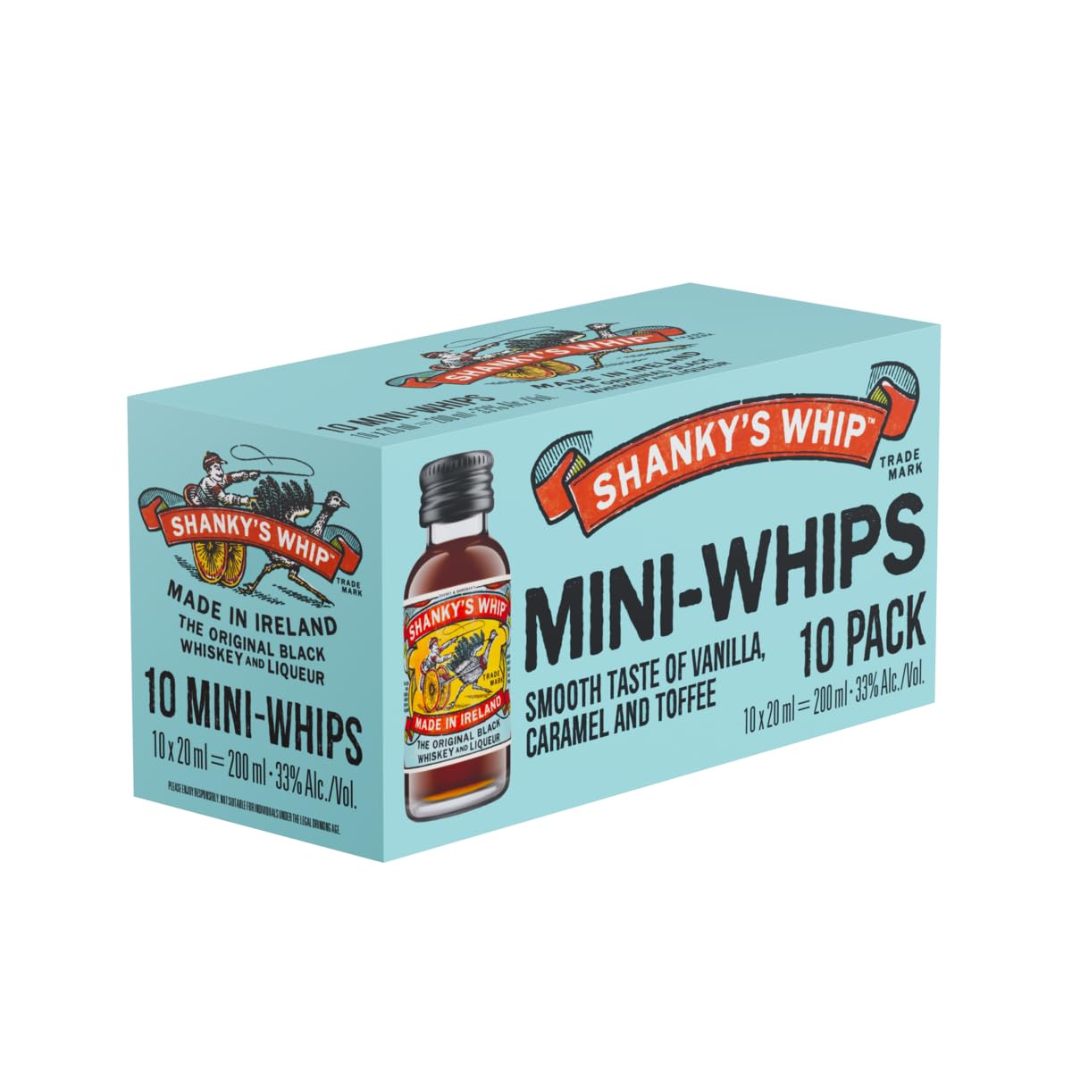 Shanky’s Whip Mini-Whips 10 Pack | Irish Whiskey Liqueur Miniatures | 10 x 20ml Bottles | 33% ABV | Caramel & Vanilla Flavour | Mini Alcohol Gifts, Party Shots