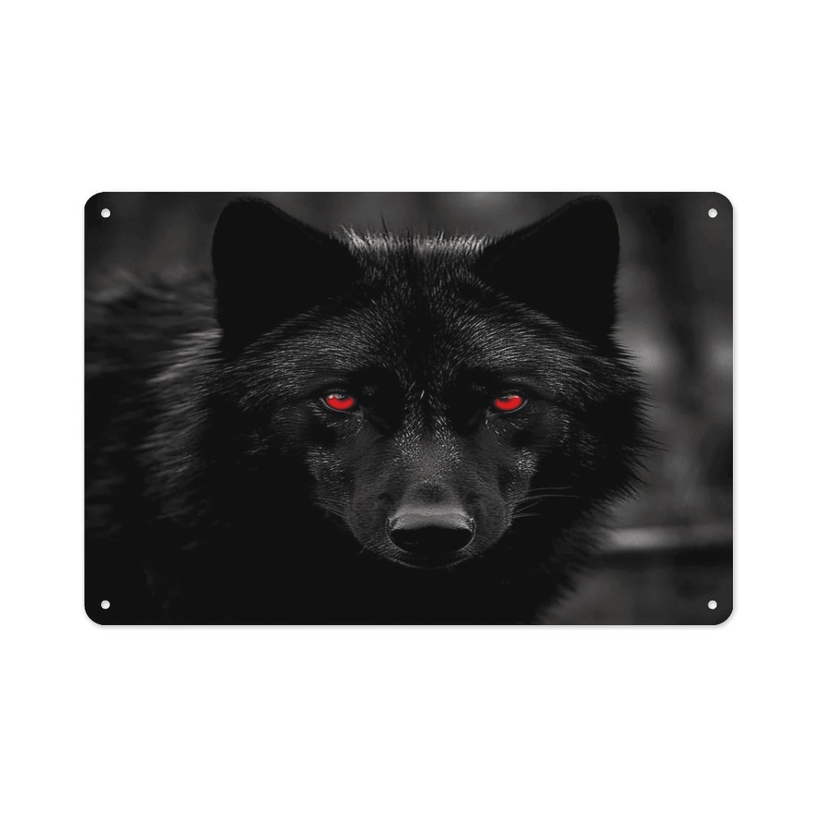 VstaDank Metal Aluminum Black Red Eyed Wolf Sign Wall Decor Vintage Metal Sign Plaque Boho Wall Hanging Decor Sublimation Picture Panel Personalized Plaque Poster 8x12in