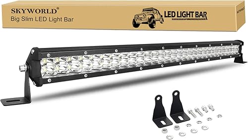 SKYWORLD Barra de luz delgada de 24 pulgadas, 180 W, haz de punto LED, luz de trabajo de doble fila, lámpara antiniebla, impermeable, para 4x4, SUV,