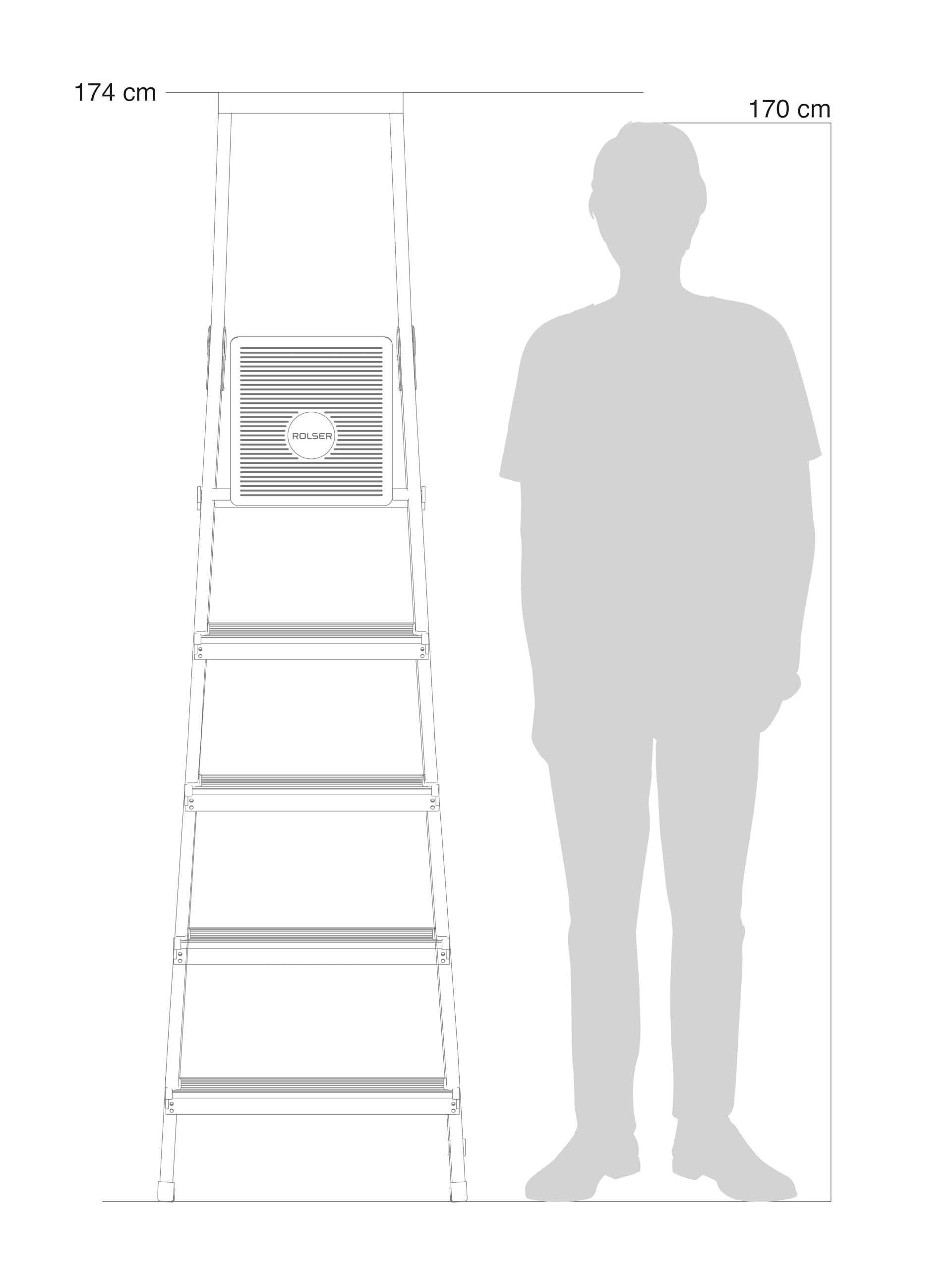 Escalera Aluminio Rolser BRICO 5 Peldaños. Certificada según Norma Europea EN-131 para Uso doméstico y Profesional.