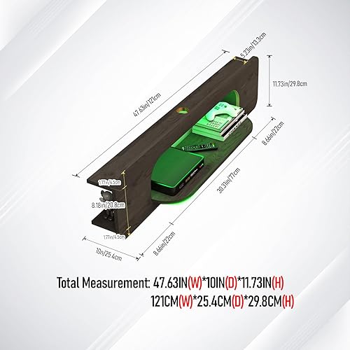 Miniatura 5 de Bixiaomei Soporte de TV flotante con luces LED, armarios de TV montados en la pared de 48 pulgadas con 1 estante abierto, consola central de